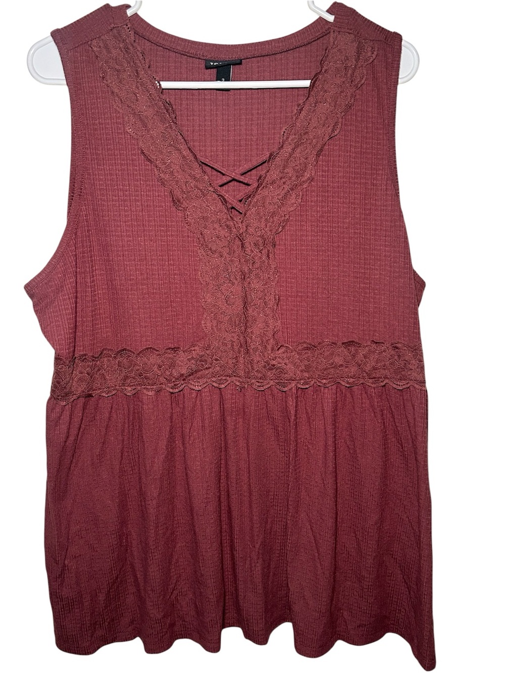 Torrid Lace-Trim V-Neck Tank Top Dusty Rose Light Knit Festival Holiday Ribbed